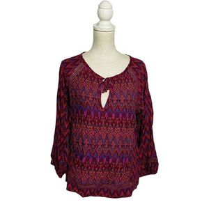 Prana Women Medium Purple Brown Lightweight Long Sleeve Boho Peasant Blouse